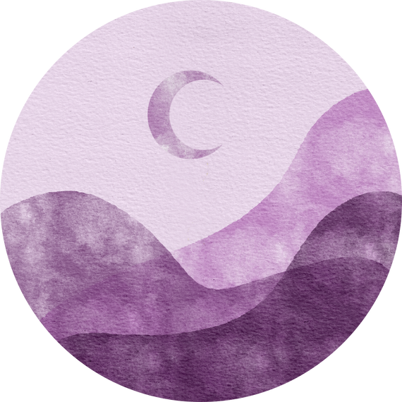 Purple Moon Watercolor Landscape Circle