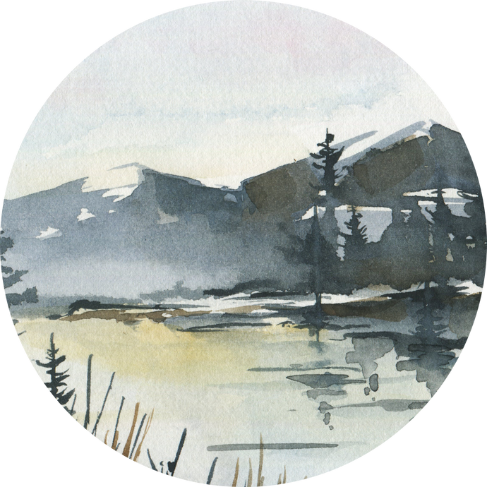 Watercolor Winter landscape clipart.